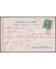 POS-1944 CUBA POSTCARD 1929 HAVANA CENTRAL PARK GUANTANAMO TO ARGENTINA.