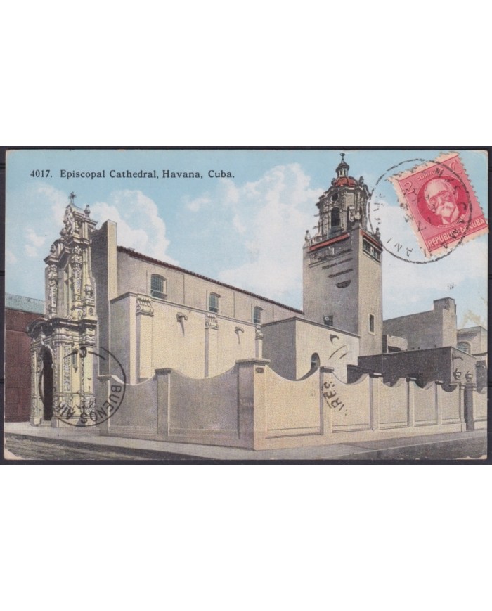 POS-1945 CUBA POSTCARD 1921 HAVANA EL ANGEL CHURCH CAMAJUANI TO ARGENTINA.