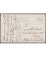 POS-1945 CUBA POSTCARD 1921 HAVANA EL ANGEL CHURCH CAMAJUANI TO ARGENTINA.