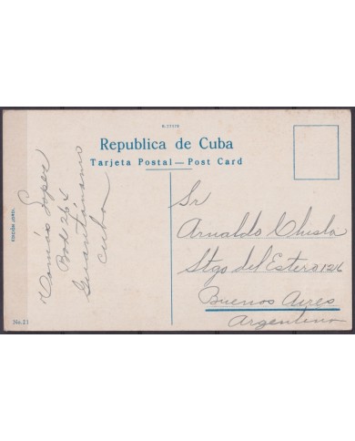 POS-1947 CUBA POSTCARD 1930 YUMURY VALLEY LANDSCAPE GUANTANAMO TO ARGENTINA.