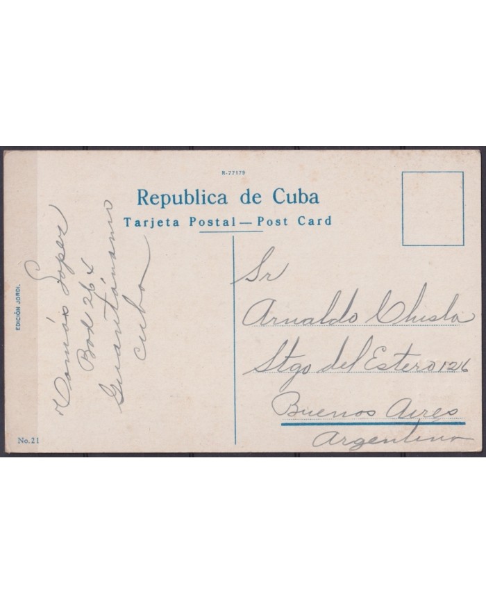 POS-1947 CUBA POSTCARD 1930 YUMURY VALLEY LANDSCAPE GUANTANAMO TO ARGENTINA.