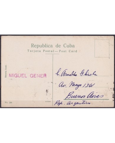 POS-1948 CUBA POSTCARD 1916 1c MAPITAS HAVANA LUZ CABALLERO PARK MALECON TO ARGENTINA.