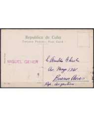 POS-1948 CUBA POSTCARD 1916 1c MAPITAS HAVANA LUZ CABALLERO PARK MALECON TO ARGENTINA.