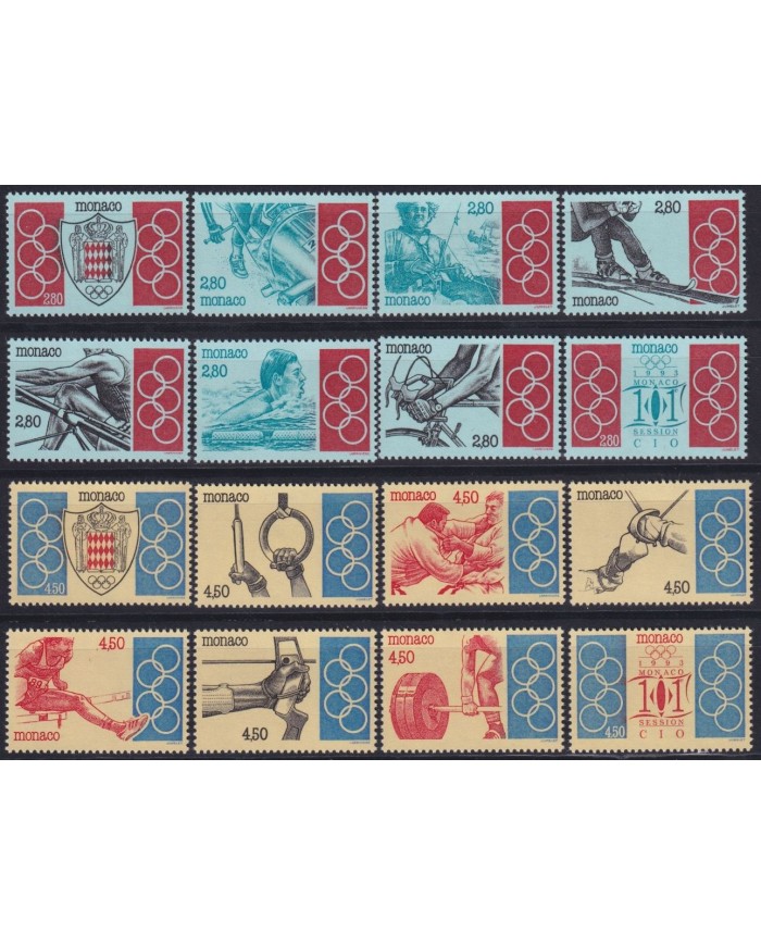 F-EX64740 MONACO MNH 1993 OLYMPIC GAMES CYCLE FENCING ATHLETISM SHUTTING.