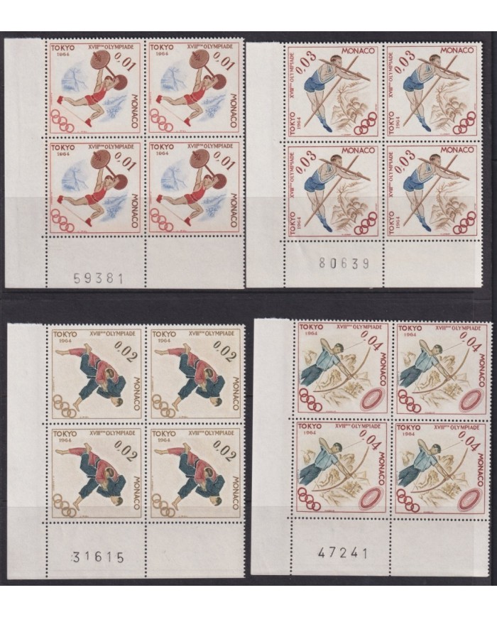 F-EX65244 MONACO MNH 1964 TOKIO OLYMPIC GAMES BLOCK 4 JUDO ATHLETISM ARCHERY.