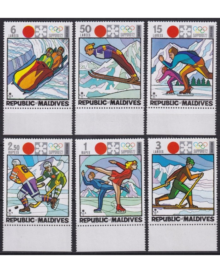 F-EX65158 MALDIVES MNH 1972 WINTER OLYMPIC GAMES SAPPORO SKI SKIITING.