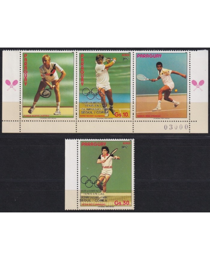 F-EX65168 PARAGUAY MNH 1987 SEOUL SILVER OVERPRINT OLYMPIC GAMES TENNIS.