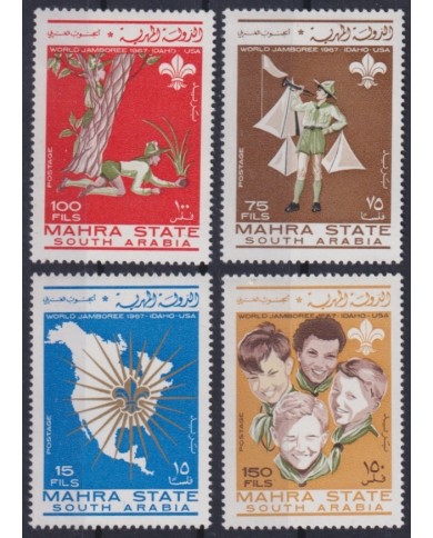 F-EX64519 SOUTH ARABIA MAHRA MNH 1967 BOYS SCOUT IDAHO WORLD JAMBOREE LORD BADEM POWELL.