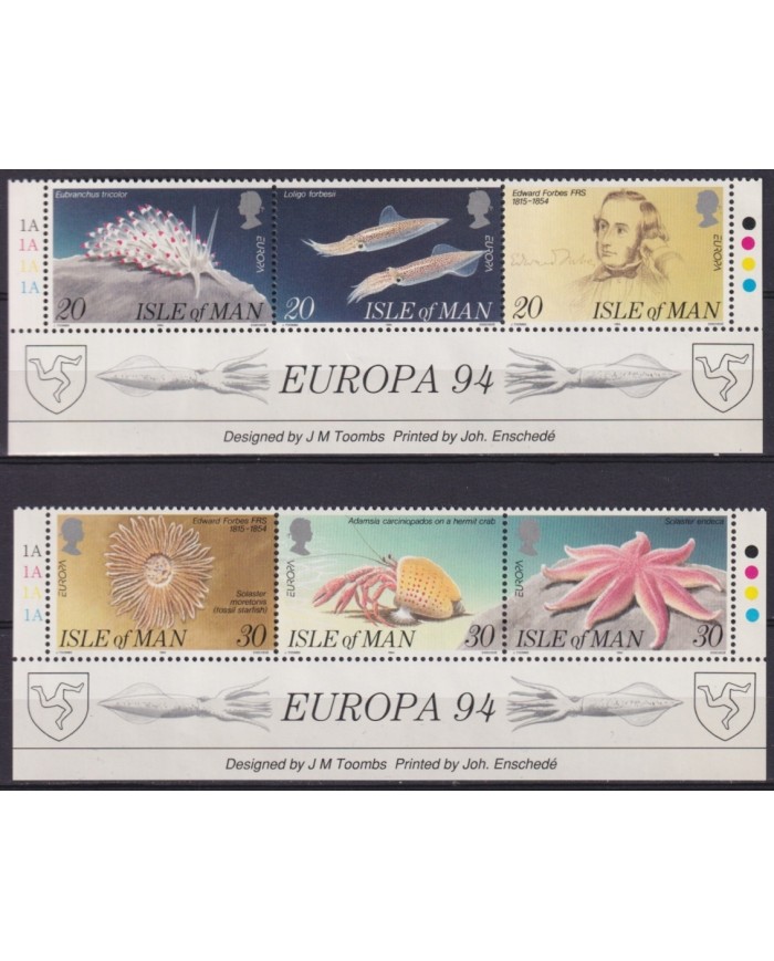 F-EX65643 MAN IS ENGLAND MNH 1994 EUROPA CEPT FORBES MARINE BIOLOGIST FAUNA.