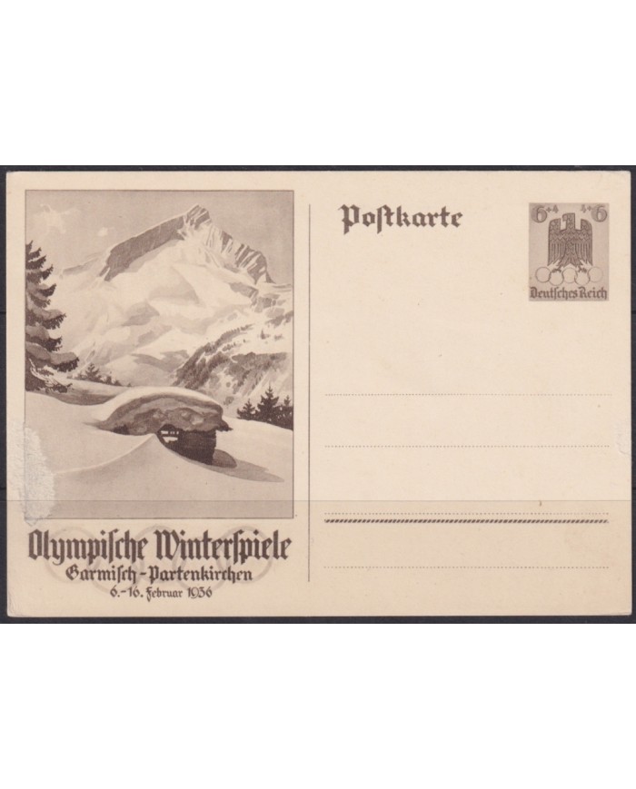 F-EX66659 GERMANY 1936 6pf POSTAL STATIONERY OLYMPIC WINTER GAMES MOUNTAING.