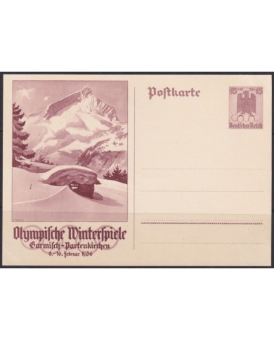 F-EX66626 GERMANY 1936 15pf POSTAL STATIONERY OLYMPIC WINTER GAMES MOUNTAING.