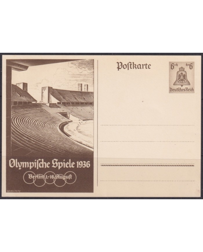 F-EX66662 GERMANY 1936 6pf POSTAL STATIONERY OLYMPIC STADIUM GAMES.