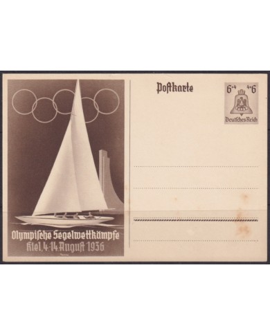F-EX66663 GERMANY 1936 6pf POSTAL STATIONERY OLYMPIC GAMES YACHTING SHIP KIEL.