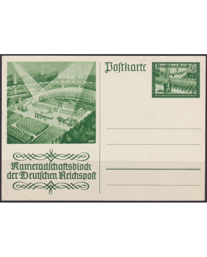 F-EX66955 GERMANY 1942 6pf POSTAL STATIONERY WWII COMRADESHIP BATTLESHIP AIRPLANE.
