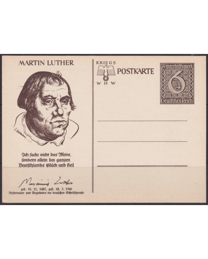 F-EX66968 GERMANY 1939 6pf POSTAL STATIONERY ILLUSTRATED MARTIN LUTHER.