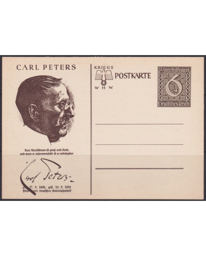 F-EX66952 GERMANY 1939 6pf POSTAL STATIONERY ILLUSTRATED CARL PETERS.
