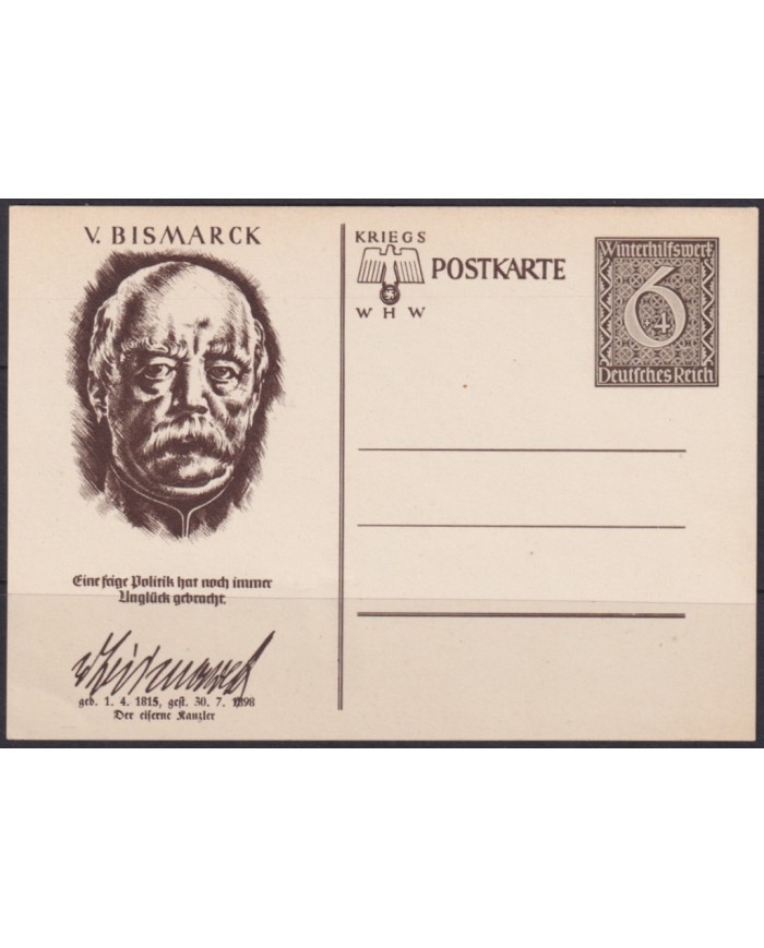 F-EX66951 GERMANY 1939 6pf POSTAL STATIONERY ILLUSTRATED OTTO VON BISMARK.