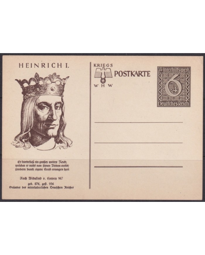 F-EX66715 GERMANY 1939 6pf POSTAL STATIONERY ILLUSTRATED HENRI I HEINRICH I.