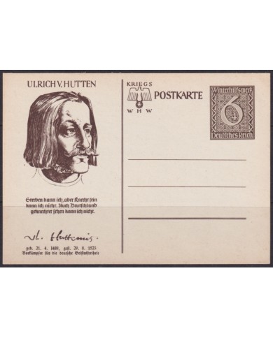 F-EX66717 GERMANY 1939 6pf POSTAL STATIONERY ILLUSTRATED ULRICH VON HUTTEN.