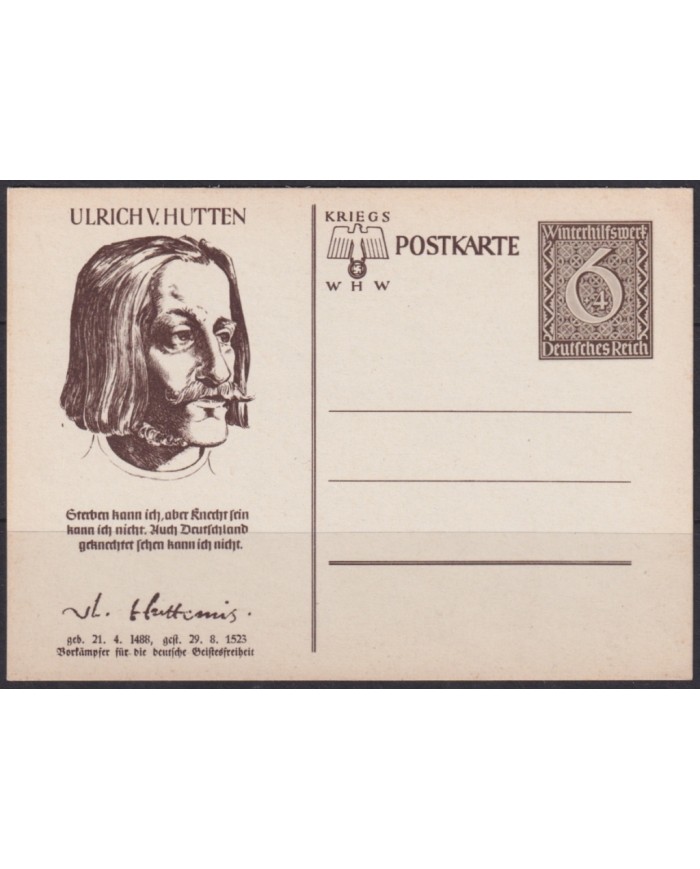 F-EX66717 GERMANY 1939 6pf POSTAL STATIONERY ILLUSTRATED ULRICH VON HUTTEN.
