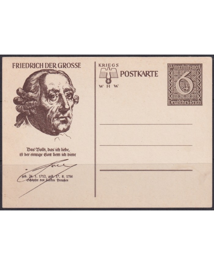 F-EX66718 GERMANY 1939 6pf POSTAL STATIONERY ILLUSTRATED FRIEDRICH DER GROSSE.