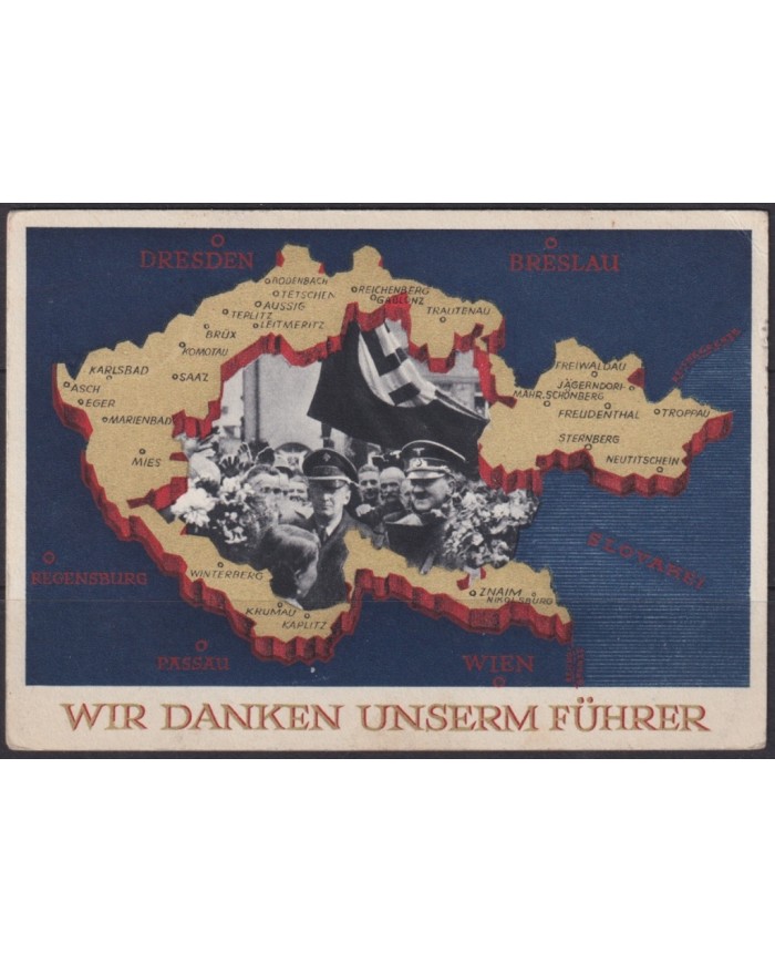 F-EX66961 GERMANY 1939 WWII 6pf POSTAL STATIONERY ILLUSTR SUDETELAND OCCUPATION.
