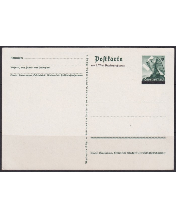 F-EX66716 GERMANY 1939 WWII 6pf POSTAL STATIONERY SUDETELAND OCCUPATION.