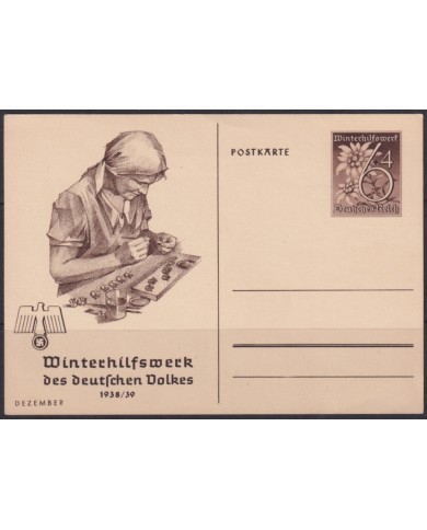 F-EX66625 GERMANY 1939 6pf WWII WINTERHILFSWECK POSTAL STATIONERY DECEMBER WOMAN.