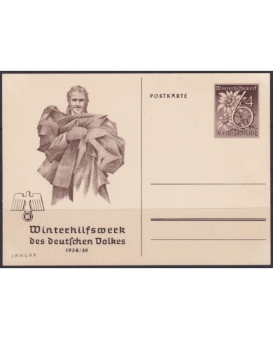 F-EX66712 GERMANY 1939 6pf WWII WINTERHILFSWECK POSTAL STATIONERY JANUARY WOMAN.