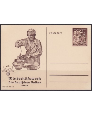 F-EX66713 GERMANY 1939 6pf WWII WINTERHILFSWECK POSTAL STATIONERY NOV WOMAN KITCHEN.
