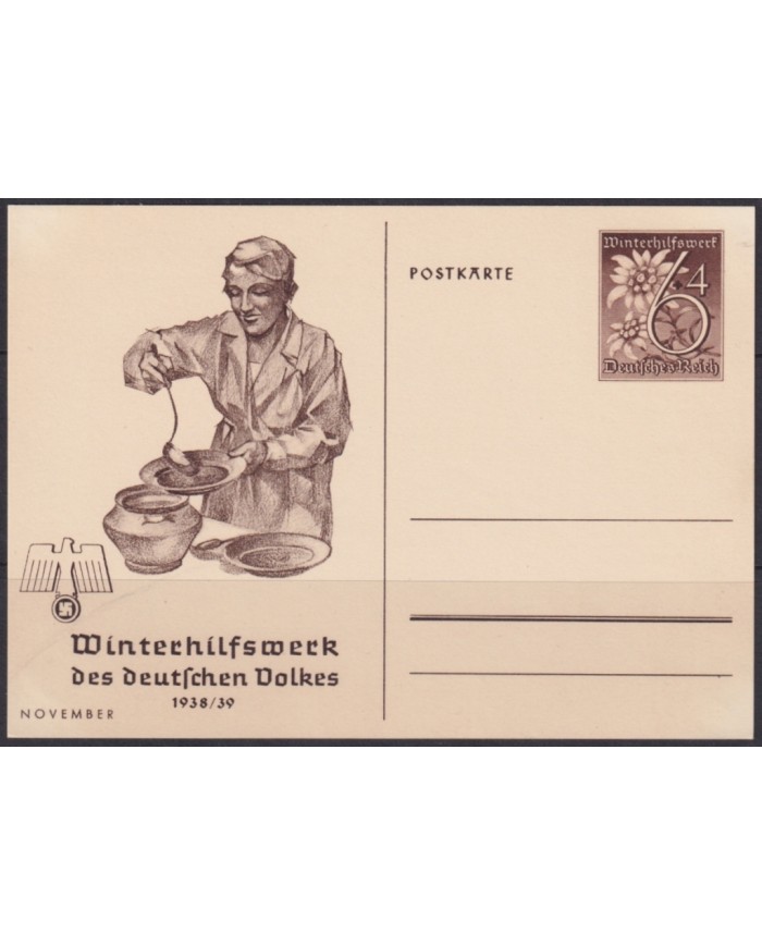 F-EX66713 GERMANY 1939 6pf WWII WINTERHILFSWECK POSTAL STATIONERY NOV WOMAN KITCHEN.