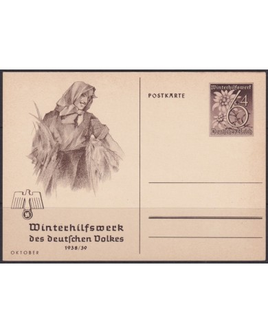 F-EX66714 GERMANY 1939 6pf WWII WINTERHILFSWECK POSTAL STATIONERY OCTOBER WOMAN.