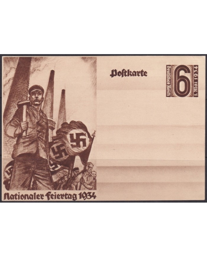 F-EX66581 GERMANY SPECIAL STATIONERY CARD 1934 UNUSED STEEL WORKMAN.