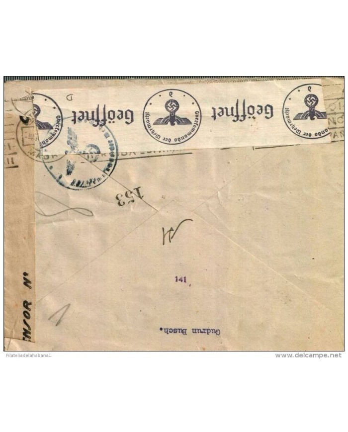 F-EX585 SPAIN ESPAÑA HOTEL PALACE TO DENMARK DANMARK CENSORSHIP GERMANY OCCUP