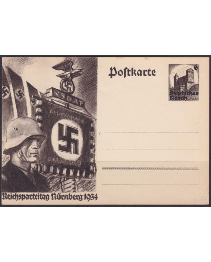 F-EX66583 GERMANY SPECIAL STATIONERY CARD 1934 UNUSED SOLDIER NURENBERG MEETING.
