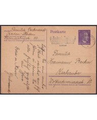 F-EX65450 GERMANY 1942 POSTAL STATIONERY BADEN TO KARLSRUBE USED.