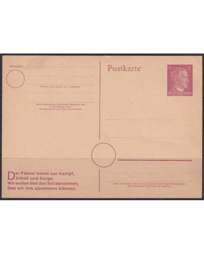 F-EX66959 GERMANY WWII 6pf POSTAL STATIONERY.
