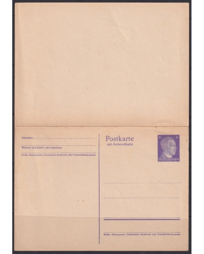 F-EX66969 GERMANY WWII 6pf POSTAL STATIONERY WITH RESPONSE.