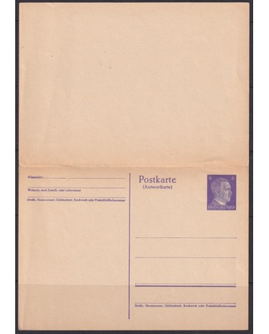 F-EX66969 GERMANY WWII 6pf POSTAL STATIONERY WITH RESPONSE.