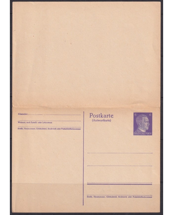 F-EX66969 GERMANY WWII 6pf POSTAL STATIONERY WITH RESPONSE.