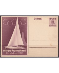 F-EX66661 GERMANY 1936 6pf POSTAL STATIONERY OLYMPIC GAMES YACHTING SHIP KIEL.