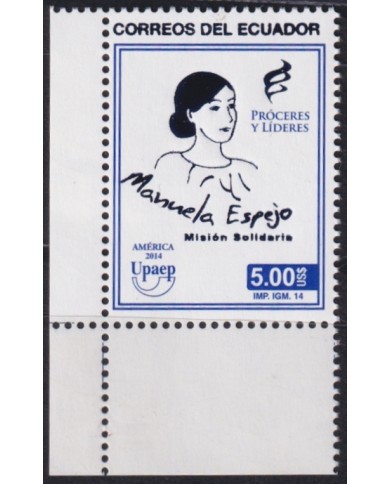 F-EX66453 ECUADOR MNH 2014 GREAT PERSONALITY WOMAN MANUELA ESPEJO.