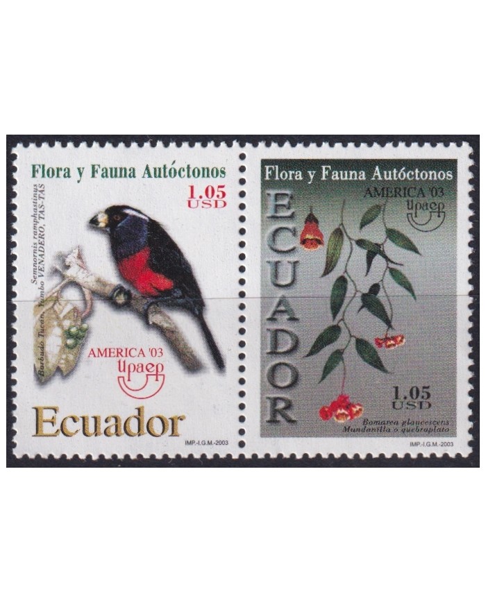F-EX65819 ECUADOR MNH 2003 UPAEP FAUNA & FLOWERS BIRD.