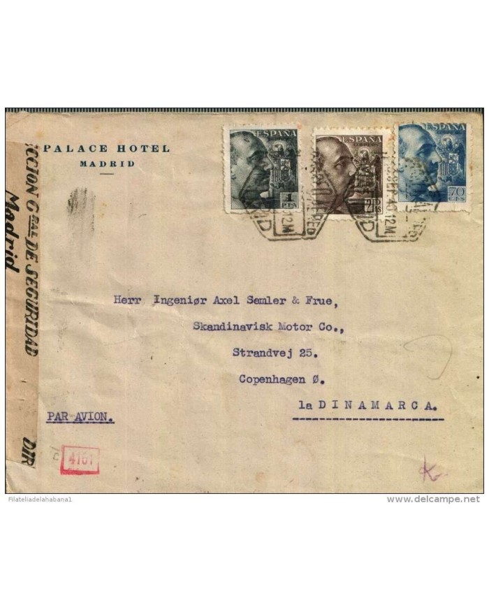 F-EX585 SPAIN ESPAÑA HOTEL PALACE TO DENMARK DANMARK CENSORSHIP GERMANY OCCUP