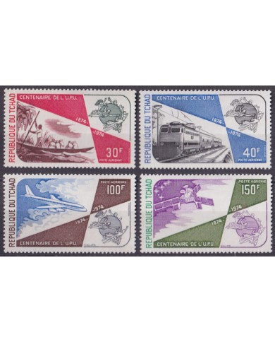 F-EX56259 CHAD TCHAD MNH 1974 UPU CENTENARIAL CANOES AIRPLANE AVION RAILROAD.