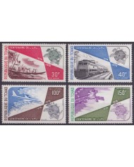F-EX56259 CHAD TCHAD MNH 1974 UPU CENTENARIAL CANOES AIRPLANE AVION RAILROAD.