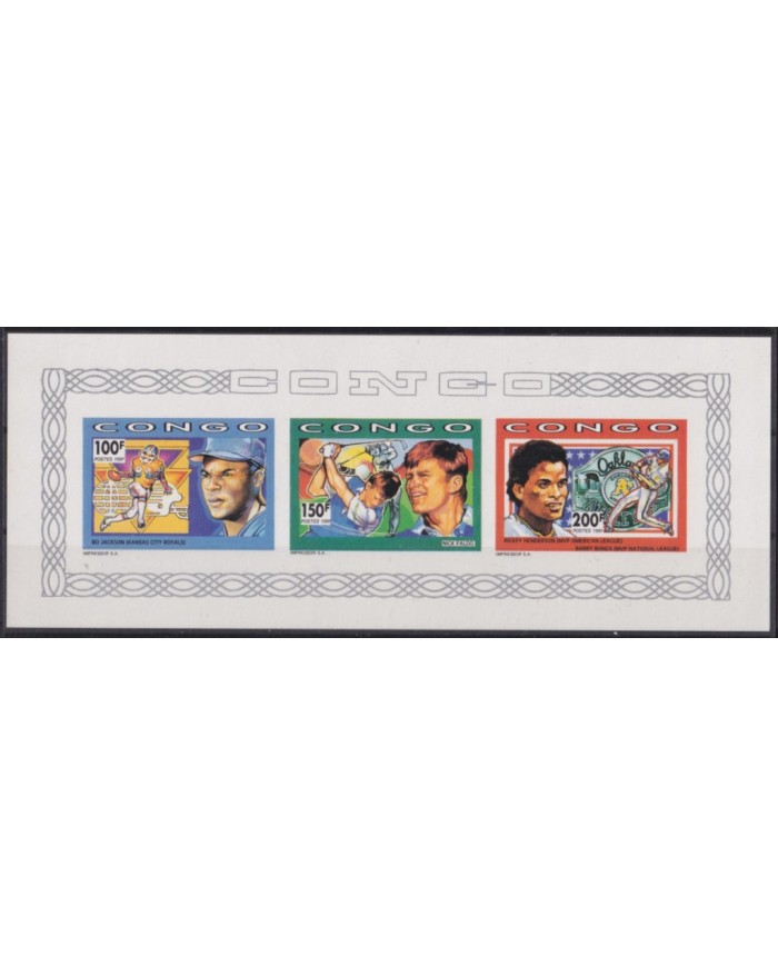 F-EX56360 CONGO MNH 1991 SPORT BO JACKSON RUDBY HENDERSON BASEBALL.