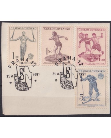 F-EX58817 CZECHOSLOVAKIA 1951 SPECIAL CANCEL ATHLETISMS SKI SOCCER SOKOL CONGRESS.