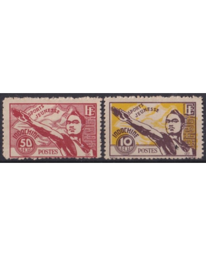 F-EX57265 FRENCH INDOCHINE 1943-44 NO GUM JOUNG SPORT.