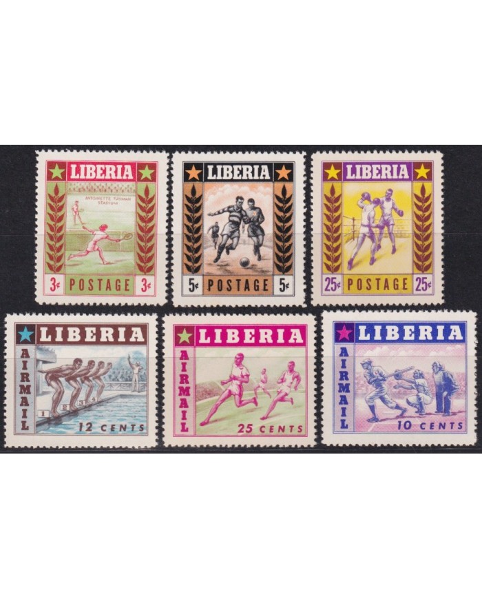 F-EX58815 LIBERIA 1955 MNH SWIMMING TENNIS BOXING SOCCER TRACK.